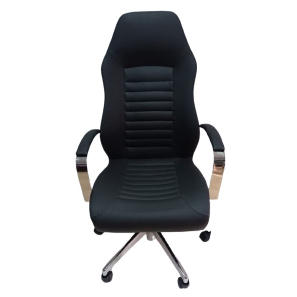 Çalışma Koltuğu Makam Sandalyesi Krom Yıldız Ayaklı Siyah Suni Deri - Resim 2