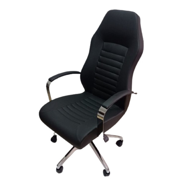 Çalışma Koltuğu Makam Sandalyesi Krom Yıldız Ayaklı Siyah Suni Deri - Resim 3