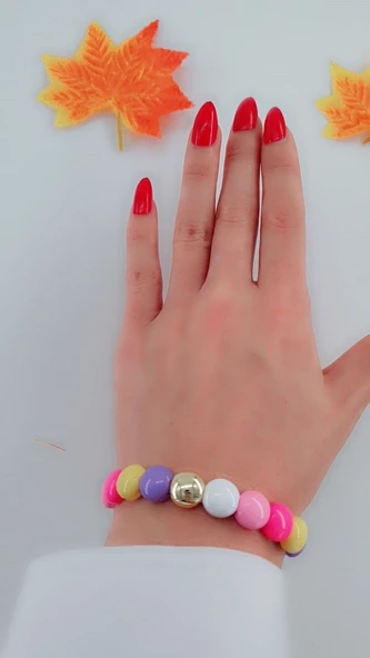 Kadın Lastikli Tasarım Karışık Renkli Bileklik - Resim 3