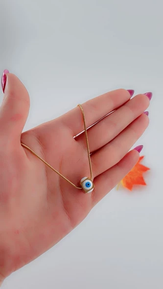 Kadın  Gold Küp Nazar Çelik Kolye ürün görseli