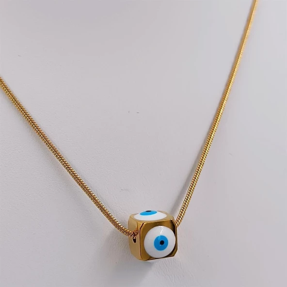 Kadın  Gold Küp Nazar Çelik Kolye - Resim 3