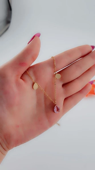 Kadın Gold Renk Damla Çelik Kolye ürün görseli