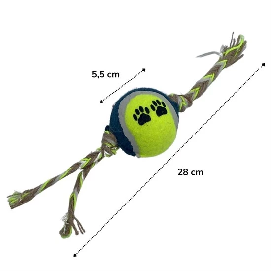 Renkli Halat Ve Tenis Toplu Yumaklı Köpek Çekiştirme Halat Oyuncağı (4401) - 3