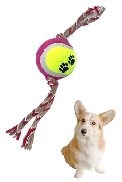 Renkli Halat Ve Tenis Toplu Yumaklı Köpek Çekiştirme Halat Oyuncağı (4401) - 4