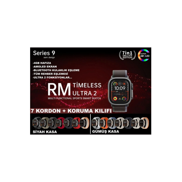 Rm Timeless Ultra 2 - 7 Kordonlu Süper Amoled Ekran 49mm Titanyum Kasa Akıllı Saat siyah