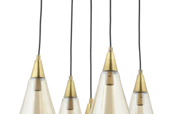 Lampaluce Goccia Tasarım Cam Avize 5li Siyah - Sarı - 3