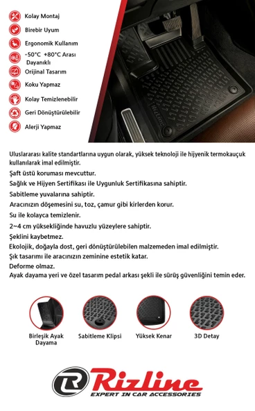 Rizline Alfa Romeo Tonale 2022 Sonrası 3D Havuzlu Paspas Siyah - 2