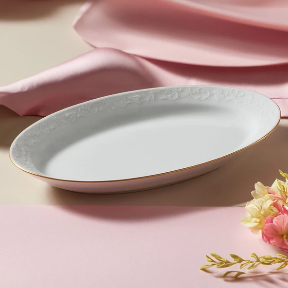 GÜRAL PORSELEN Bahar Dalı 25 Cm Kayık Tabak Mat Altın Yaldız - 2