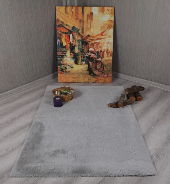 Dekoratif Tavşan Tüyü Ultra Yumuşak Peluş Kaymaz Halı Yolluk - 7