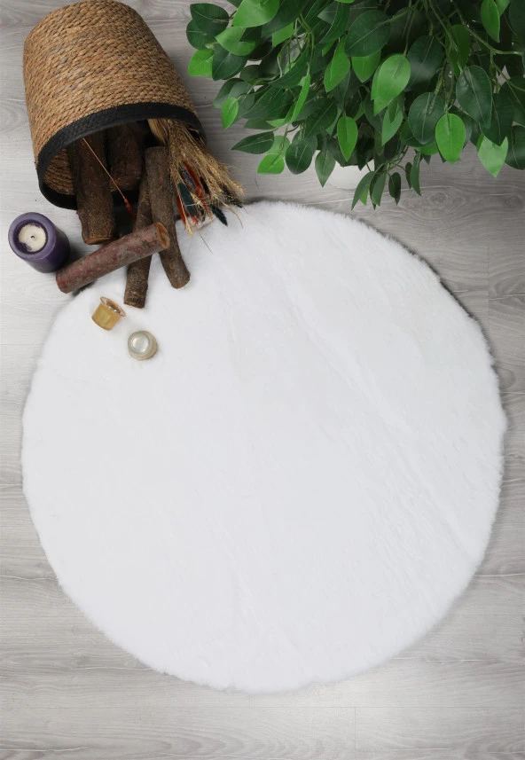 Dekoratif Tavşan Tüyü Ultra Yumuşak Peluş Yuvarlak Halı - 2