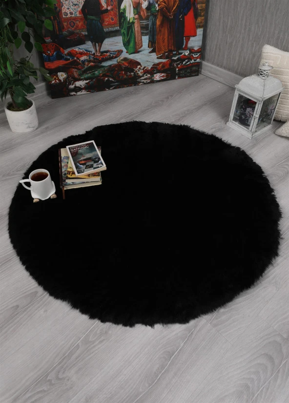 Dekoratif Tavşan Tüyü Ultra Yumuşak Peluş Yuvarlak Halı - 8