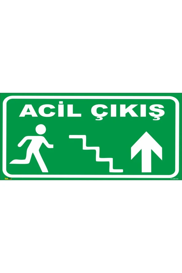 Acil Çıkış (YUKARI YÖN MERDİVEN) Levhası Levha (FOTOLÜMENLİ) 14x30 Sticker