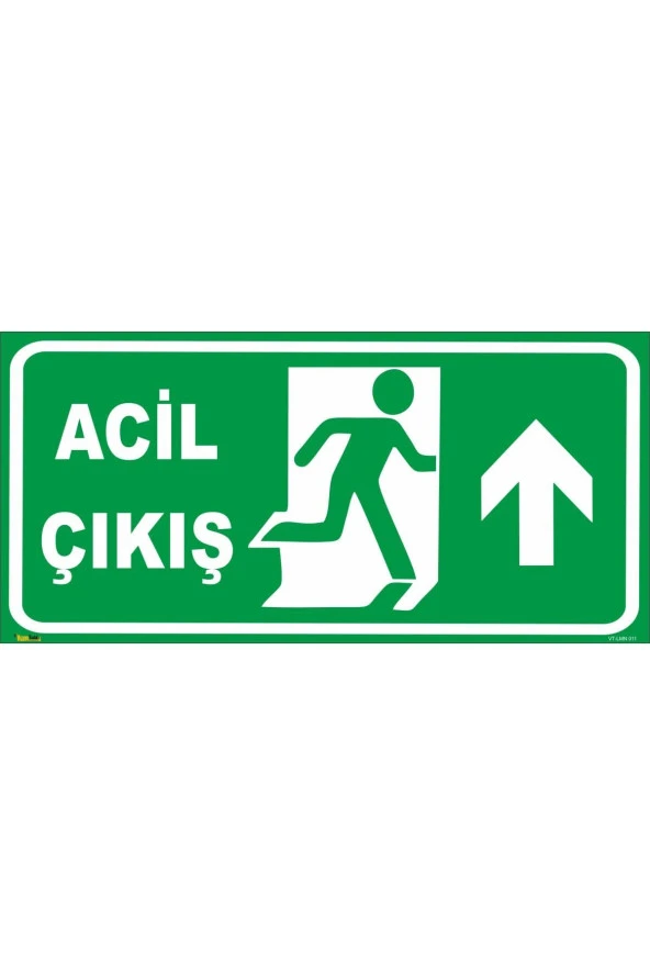 Acil Çıkış (YUKARI YÖN) Levhası Levha (FOTOLÜMENLİ) 14x30 Sticker Lmn 011