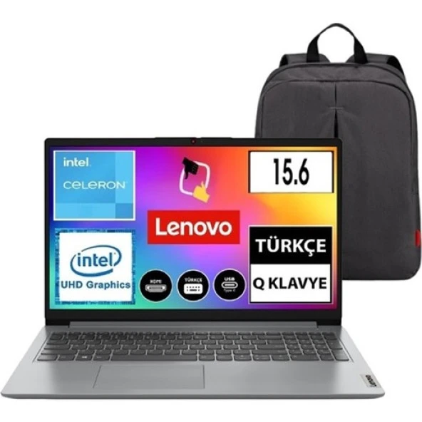 Lenovo Ideapad Intel Celeron N4020 4gb 128GB SSD Freedos 15.6  Taşınabilir Bilgisayar 82V700A8TX Snr Çanta Hediye