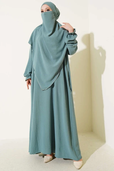 Peçeli Geniş Ferace Çağla Yeşili