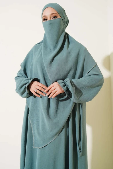Peçeli Geniş Ferace Çağla Yeşili - 2