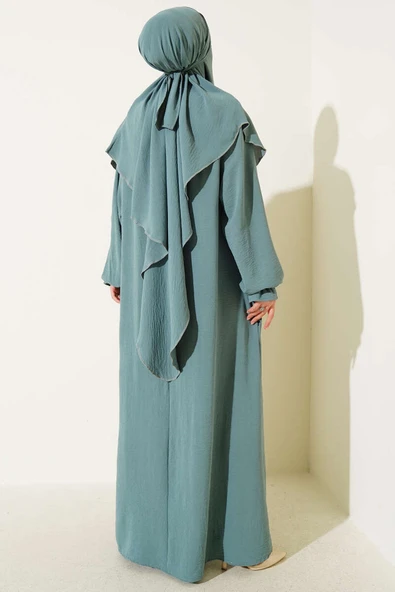 Peçeli Geniş Ferace Çağla Yeşili - 3