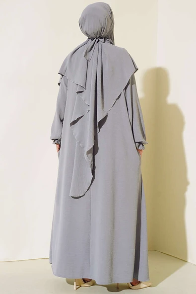 Peçeli Geniş Ferace Gri - 3