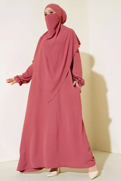 Peçeli Geniş Ferace Gül Kurusu ürün görseli