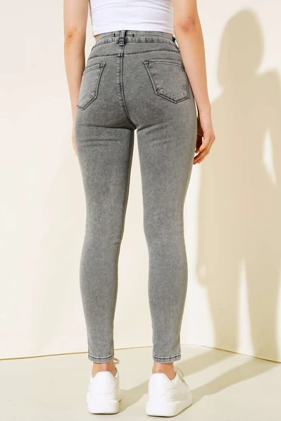 Yüksek Bel Dar Paça Kot Pantolon Kar Orta - 3