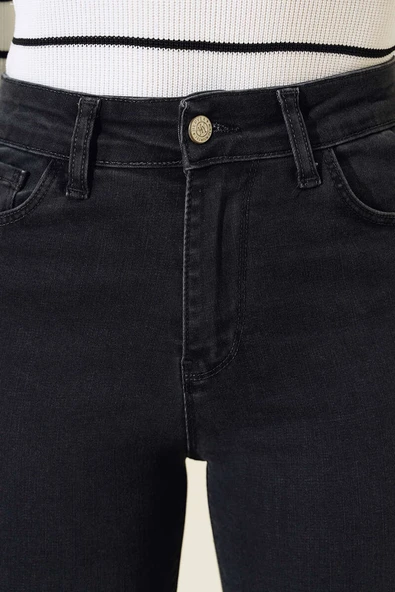 Yüksek Bel Dar Paça Kot Pantolon Füme - Resim 4