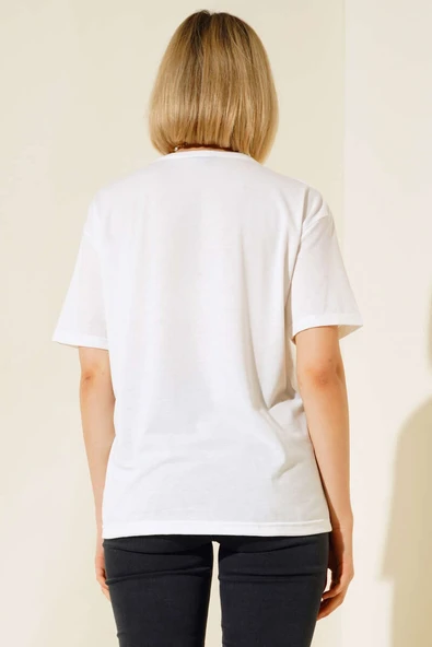 Hasır Cep Detaylı T-shirt Ekru - Resim 3