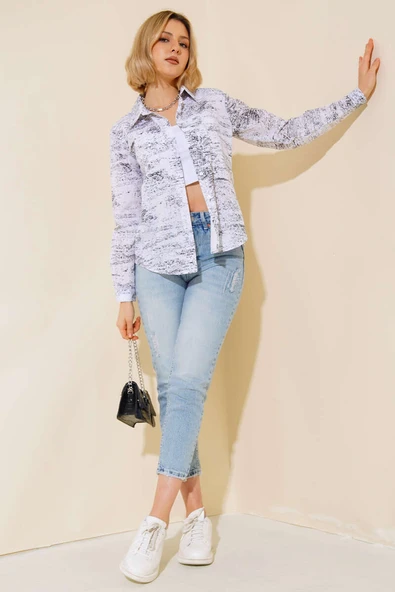 Yaldız Baskılı Gömlek Siyah - 2