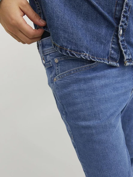 JACK JONES Mike Orijinal Dar Kesim Mavi Renk Kot Pantolon 12242320 - Resim 6