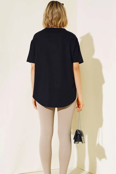 Oval Kesim T-shirt Siyah - 3