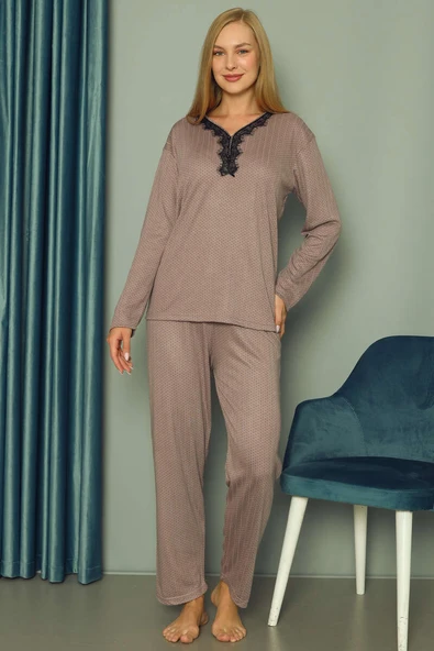 Puantiyeli Kadın Pijama Takımı Gri - Resim 2