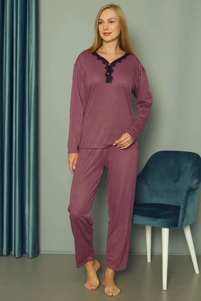 Puantiyeli Kadın Pijama Takımı Mor