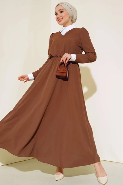 Gömlek Yakalı Elbise Kahve ürün görseli 1