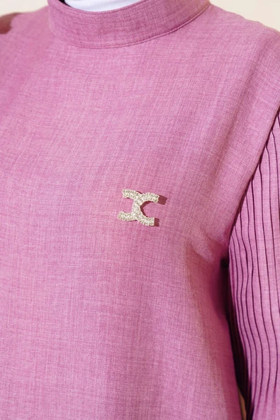 Kolları Piliseli Keten İkili Takım Magenta - 4