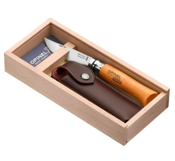 Opinel N°08 Carbon + Sheath - Ahşap Kutulu ve Kılıflı Karbon Çelik Çakı