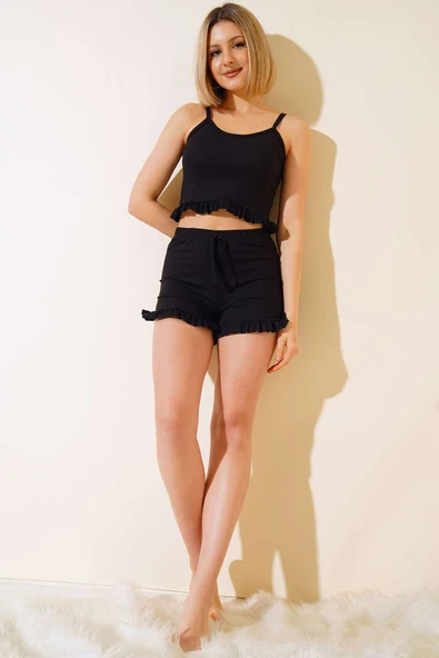 Fırfırlı İkili Takım Siyah ürün görseli 1