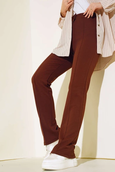 Beli Düğmeli Fermuarlı Çımalı Pantolon Kahve ürün görseli 1