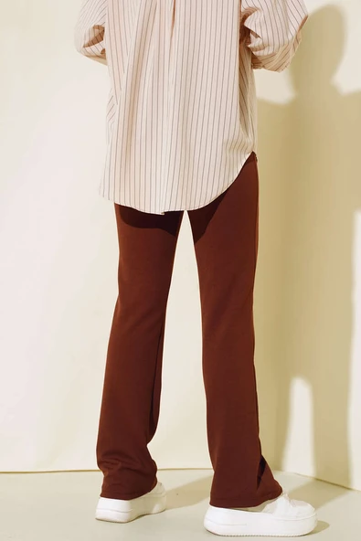 Beli Düğmeli Fermuarlı Çımalı Pantolon Kahve - Resim 3