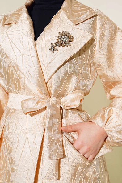 Balon Kol Broşlu Kap Bej - 4