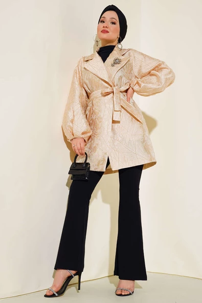 Balon Kol Broşlu Kap Bej - 2