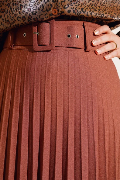 Pilise Detaylı Kemerli Etek Kiremit - Resim 4