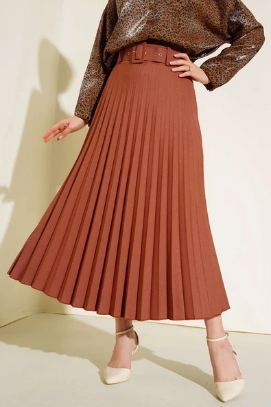 Pilise Detaylı Kemerli Etek Kiremit - Resim 2