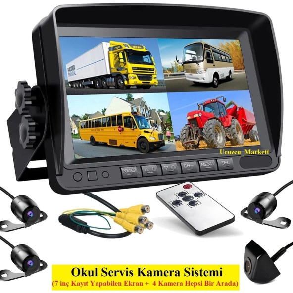 Okul Servis Kamera Sistemi (7 Inç Kayıt Yapabilen Ekran + 4 Kamera Hepsi Bir Arada)
