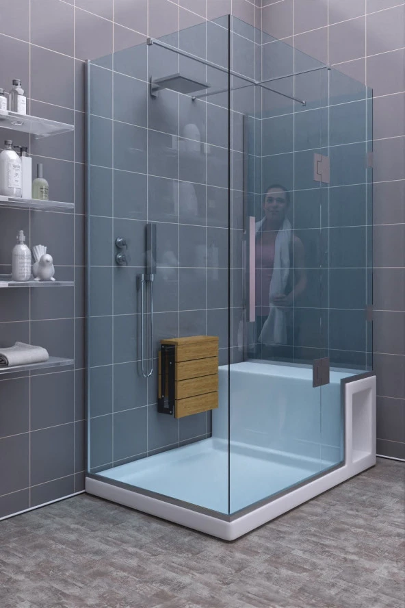 Mokaparkavm Sardunya Duvara Monte Katlanabilir Tabure Ahşap Duş Tabure Engeli Tabure - 2