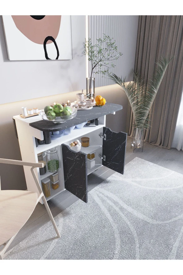 Mokaparkavm Kelebek Yemek Masası Mutfak Masası Katlanır Pratik Tekerlekli - Resim 3