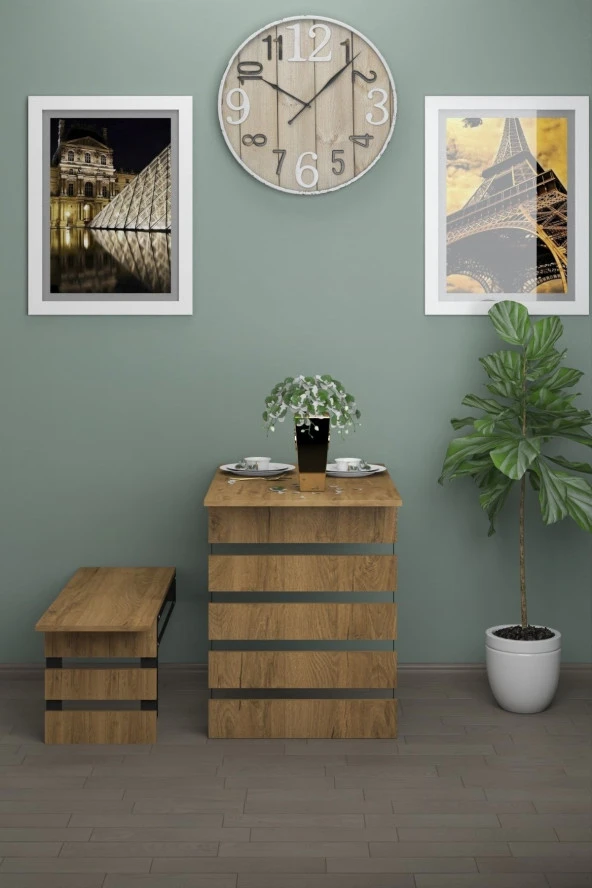 Mokaparkavm Begonya Duvara Monte Katlanabilir Tek Tabureli Pratik Mutfak Masası Yemek Masası Balkon Masası - Resim 3