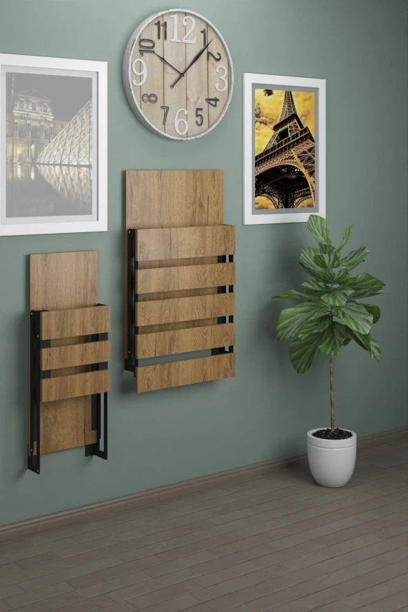 Mokaparkavm Begonya Duvara Monte Katlanabilir Tek Tabureli Pratik Mutfak Masası Yemek Masası Balkon Masası - Resim 4