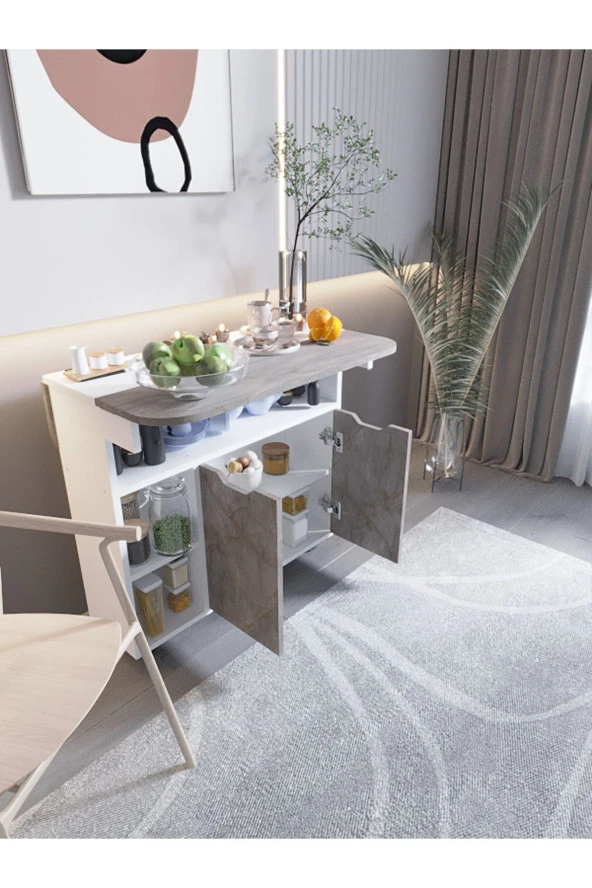 Mokaparkavm Kelebek Yemek Masası Mutfak Masası Katlanır Pratik Tekerlekli - 4