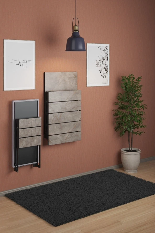 Mokaparkavm Mokapark Katlanır Raylı Mutfak Balkon Masa Dekoratif Tek Tabure Ayaklı Duvara Monte Alya - 3