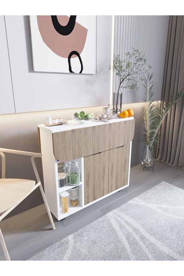 Mokaparkavm Kelebek Yemek Masası Mutfak Masası Katlanır Pratik Tekerlekli - 3