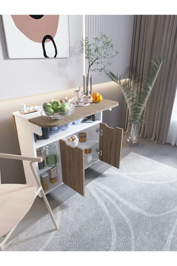 Mokaparkavm Kelebek Yemek Masası Mutfak Masası Katlanır Pratik Tekerlekli - 4